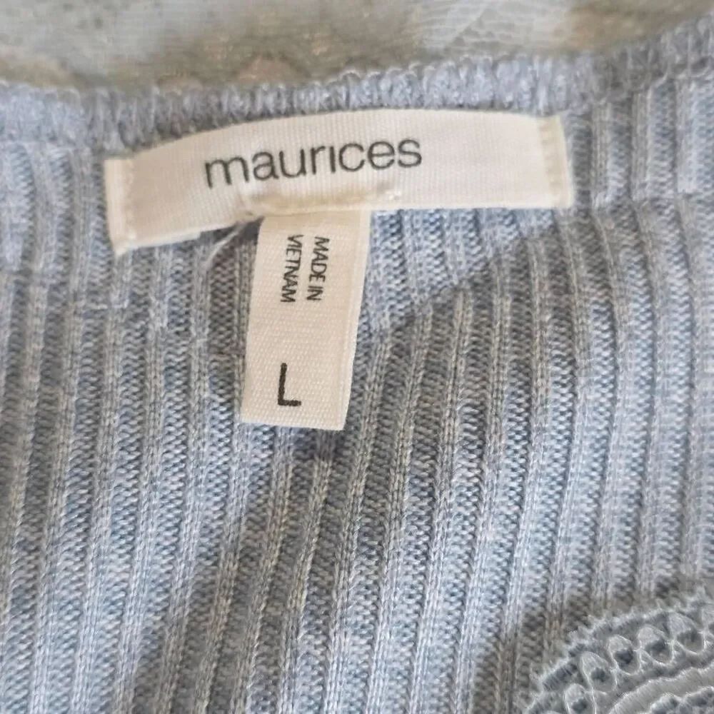 Maurices Lace Trim Rib Knit Top Large Light Blue - Picture 7 of 9